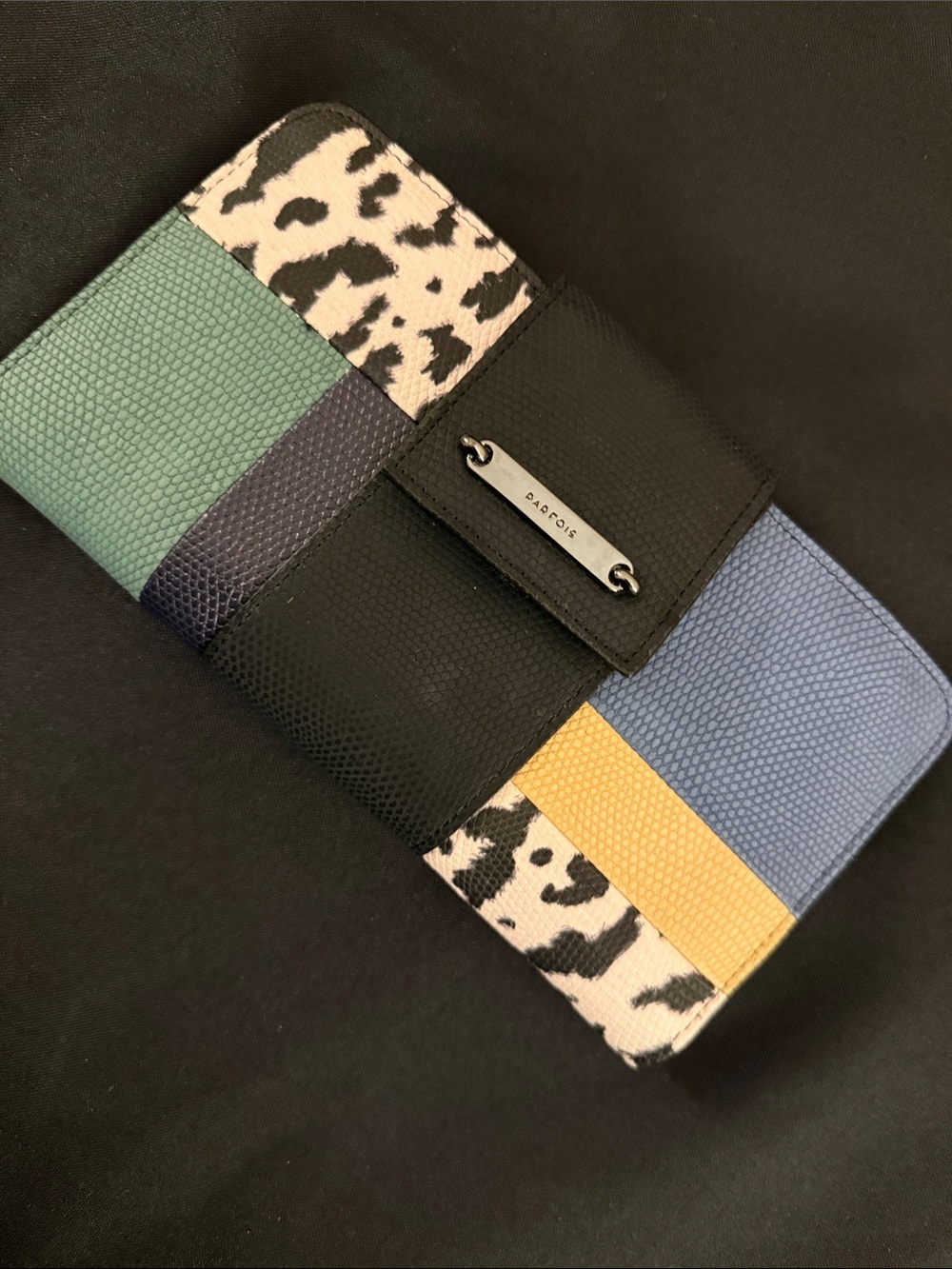 Parfois Colorblock Leather Travel Wallet - Green/Blue/Yellow/Black NWT